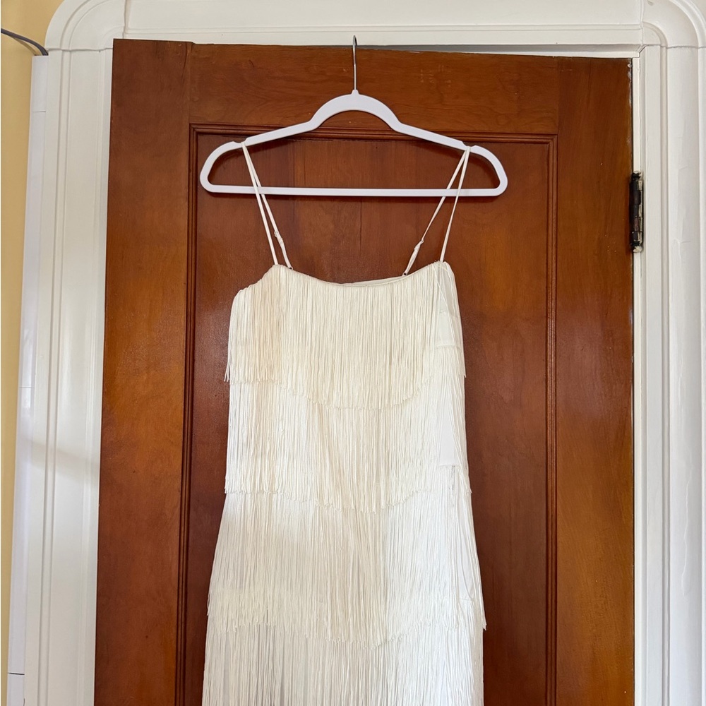Abercrombie & Fitch Ivory Fringe Strapless Dress